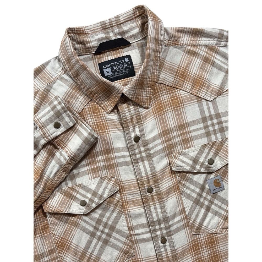 Carhartt Men's Plaid Shirt Relaxed Fit Size XL Beige & Orange - 991